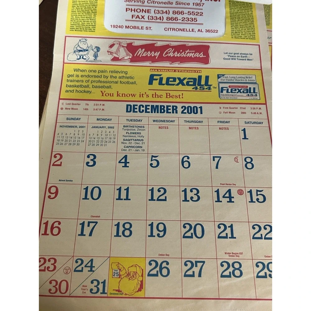 Vintage Citronelle Drugs‎ Store Pharmacy Advertising Calendar Mobile AL  2001